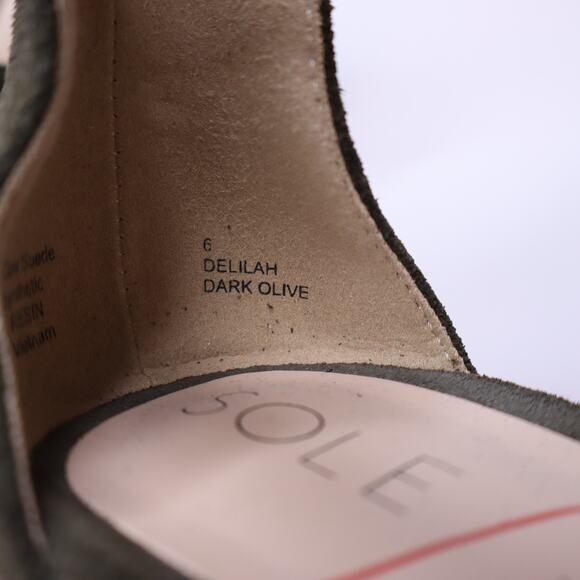 SOLE SOCIETY Delilah Fringe Heeled Sandal Green Suede Ankle Strap Women's 6 - Picture 7 of 9